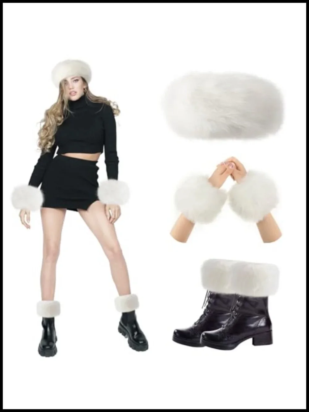 Faux Fur Headband Earmuff Wrist Warmers Winter Set
